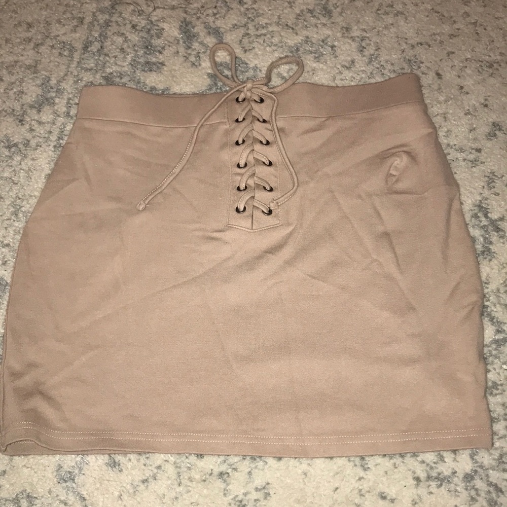 Lace up tan bodycon skirt